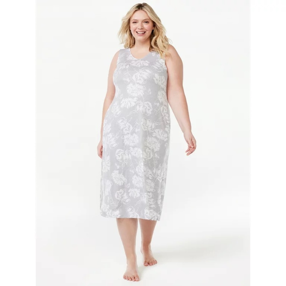 Joyspun Woman’s Sleeveless Midi Sleep Chemise , Light Gray Heather